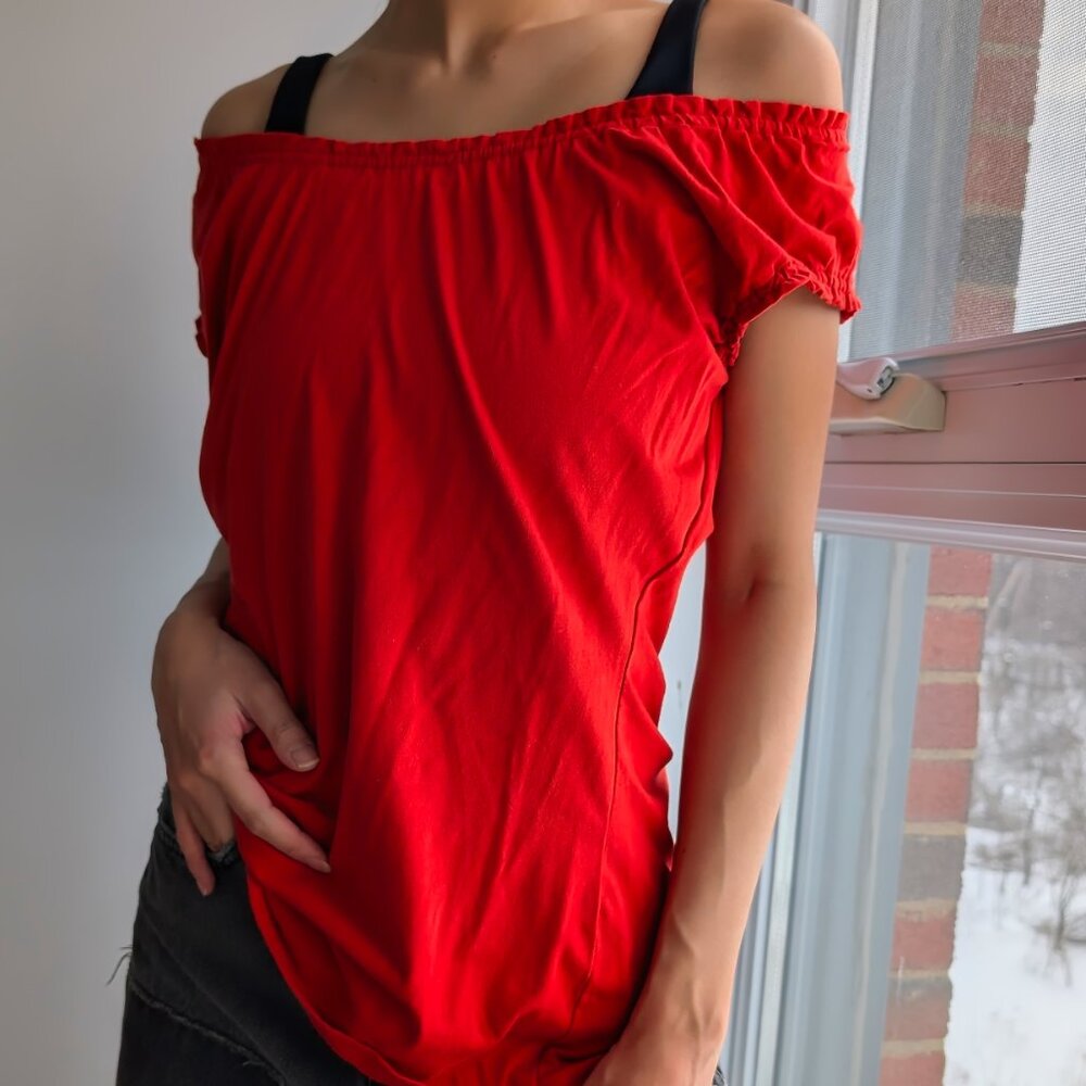 Orange Off-The-Shoulder Ruched Top - Picture 3 of 6